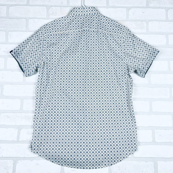 Adam Levine Collection Collared Button-up Shirt, White & Blue, Size Small - Picture 8 of 11